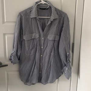 Zara blue & white striped blouse